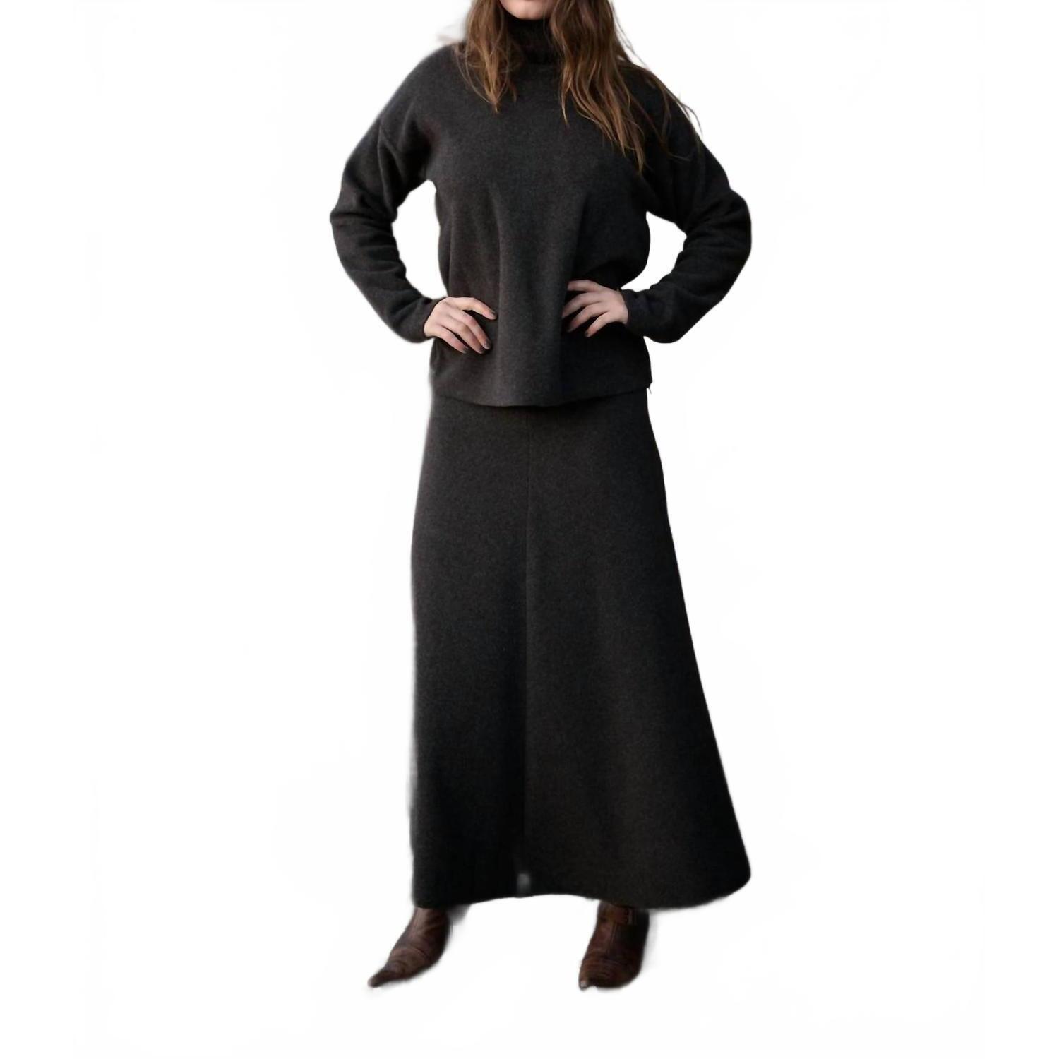 New Henriette Steffensen Fleece Long Flared Skirt In Chocolate